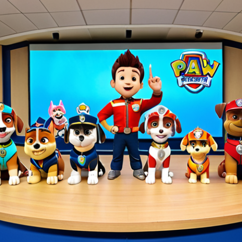Home 17 **
"A Korean dubbing studio session, capturing the cultural adaptation of 'Paw Patrol' for a Korean audience. Show voice actors passionately dubbing Paw Patrol characters."
**
