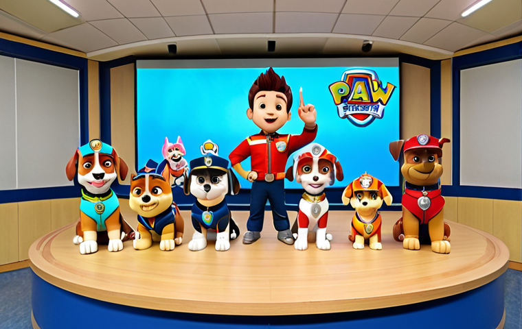 **

"A Korean dubbing studio session, capturing the cultural adaptation of 'Paw Patrol' for a Korean audience. Show voice actors passionately dubbing Paw Patrol characters."

**